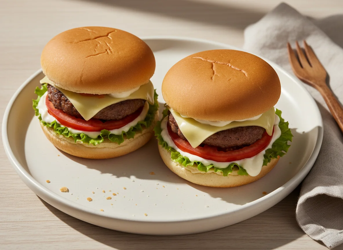 Mini hambúrguer com queijo e salada photo