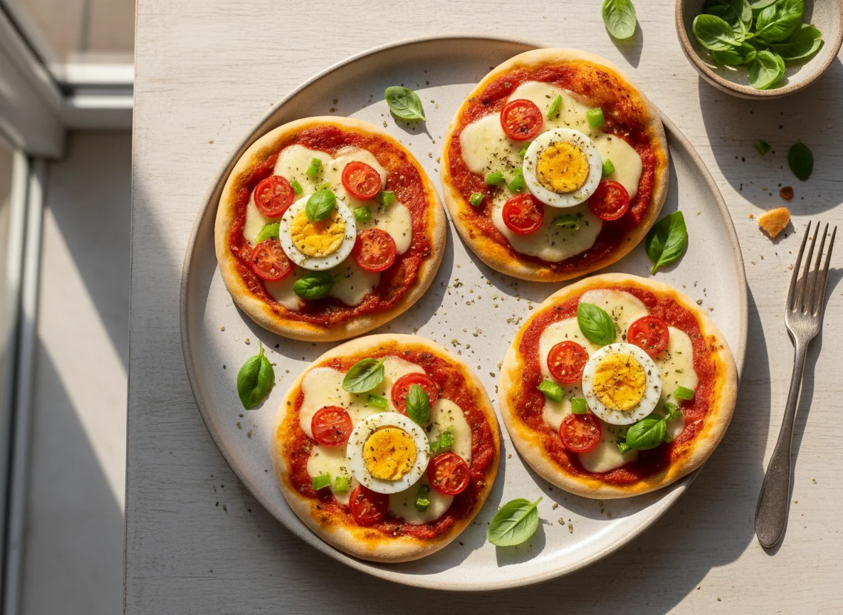 Mini pizza com ovos e vegetais photo