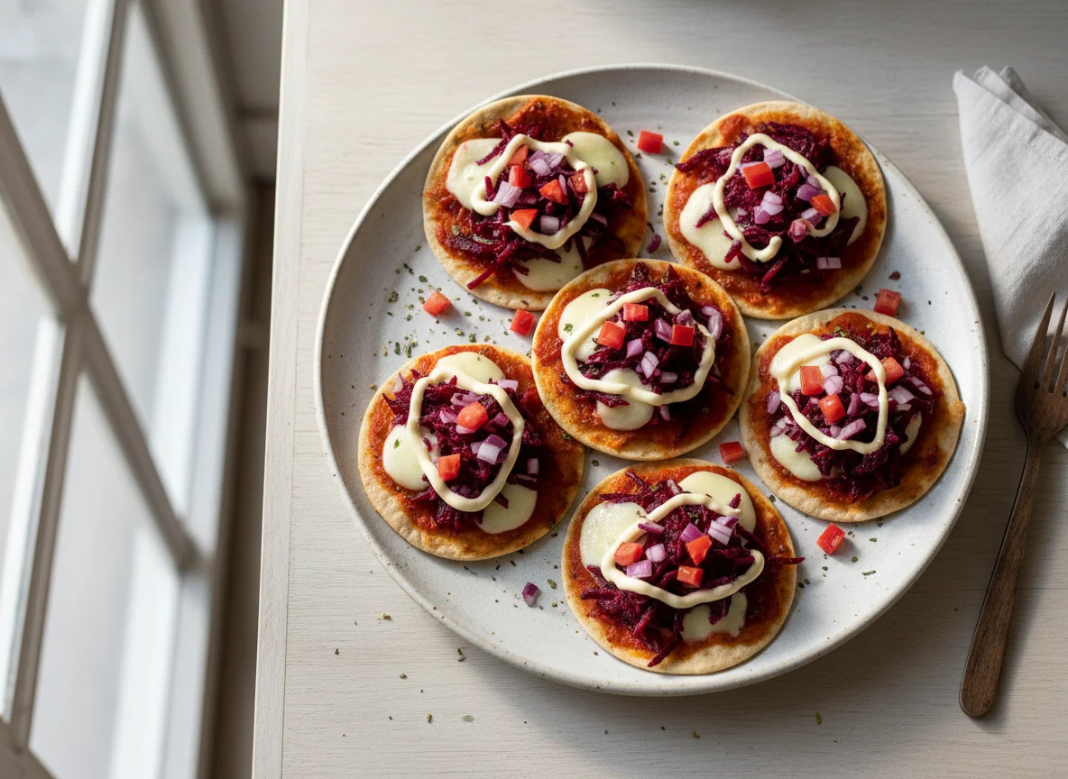 Mini pizza de beterraba e queijo photo