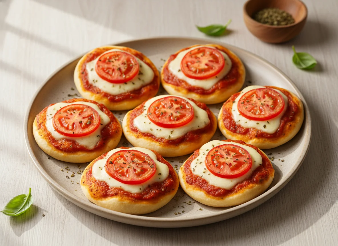Mini pizza de mussarela e tomate photo