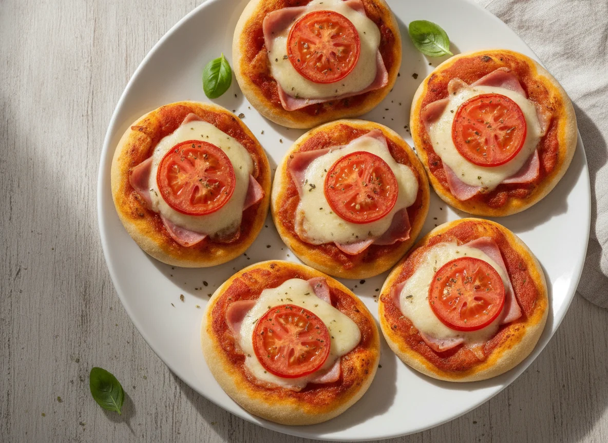 Mini Pizza de Presunto e Queijo com Tomate photo