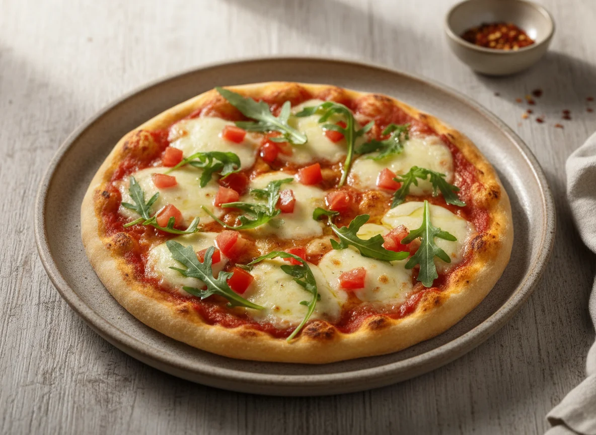 Mini pizza de rúcula e tomate photo