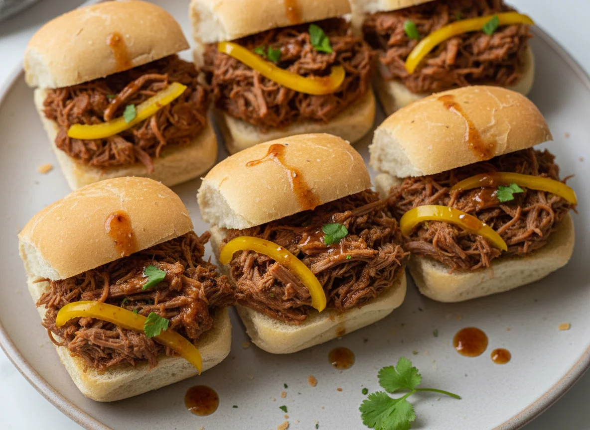 Mini sanduíches de carne desfiada photo
