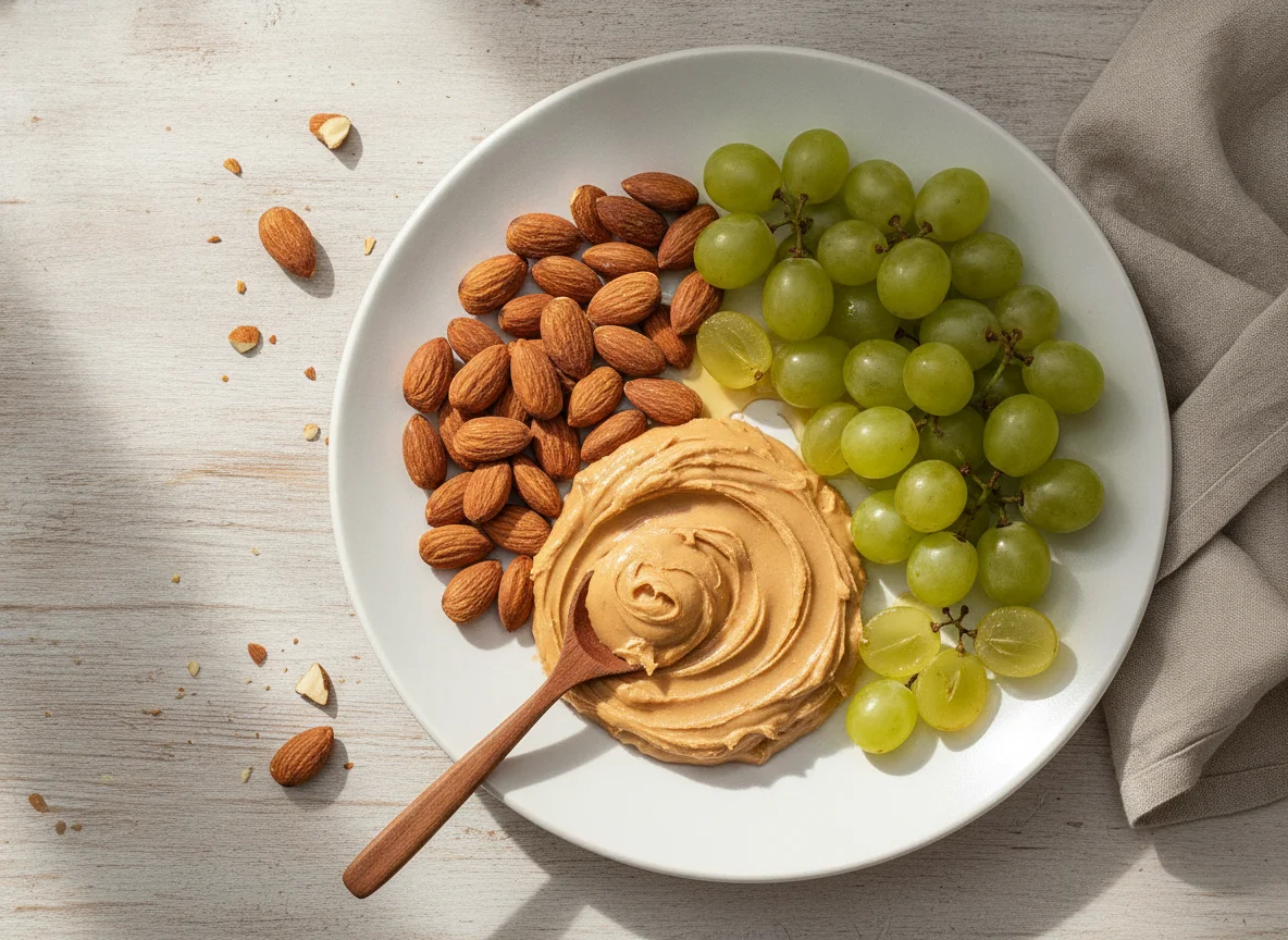 Mix de amêndoas, uvas e pasta de amendoim photo