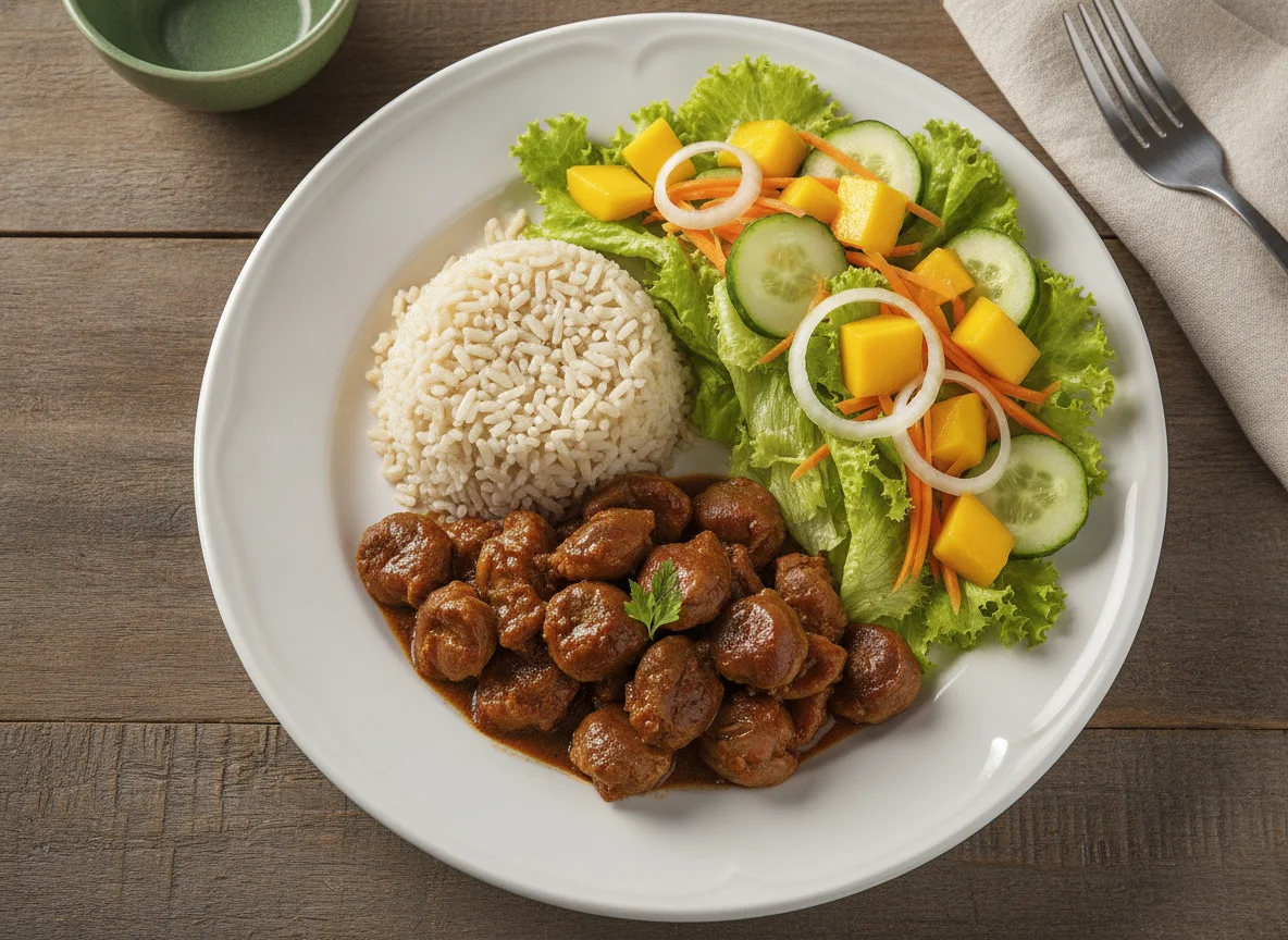 Moela de frango com arroz integral e salada photo