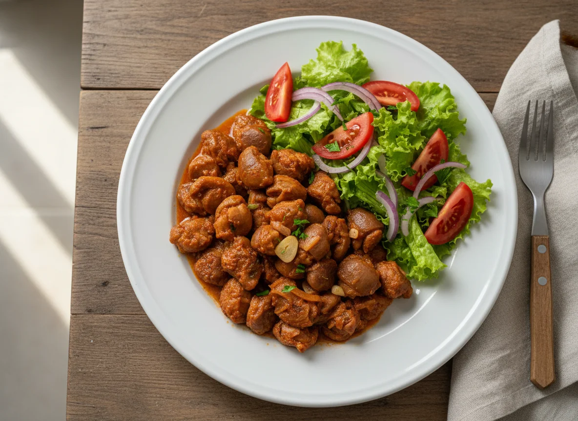 Moela de frango com salada photo