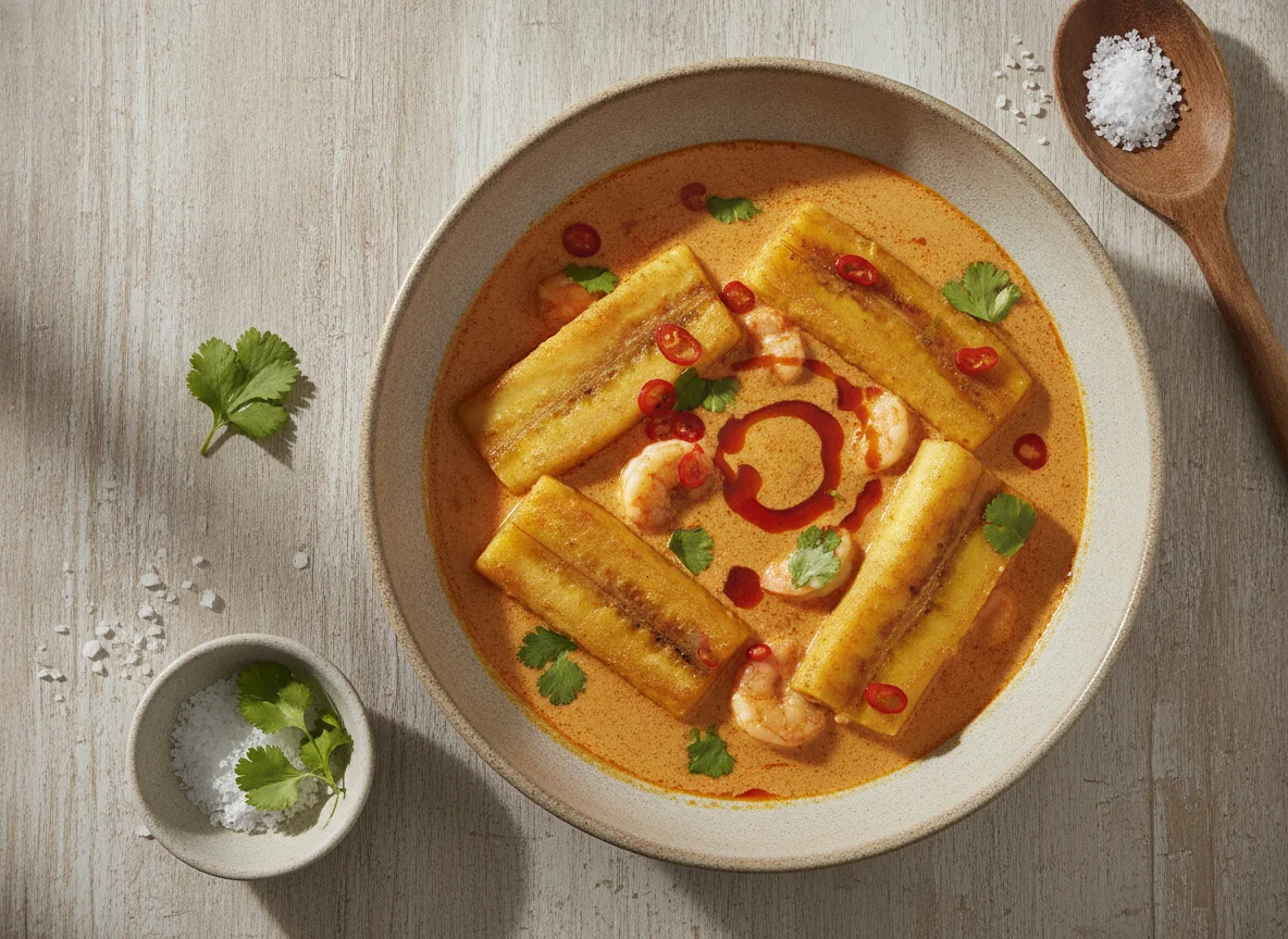 Moqueca de banana-da-terra com creme de leite de coco photo