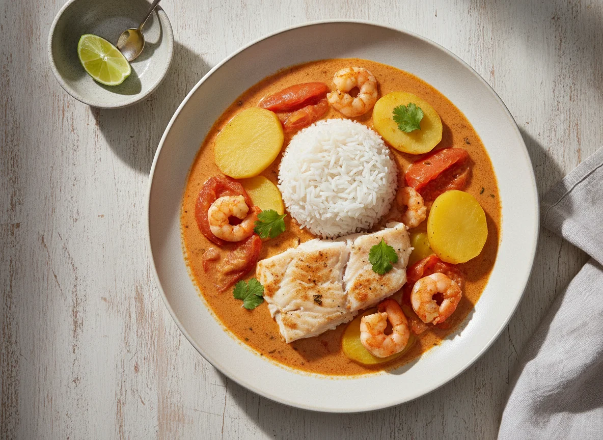 Moqueca de Peixe com Arroz e Batatas photo