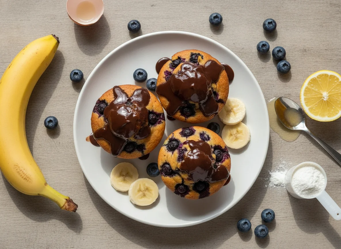 Muffins de Whey com Mirtilo e Cobertura de Chocolate photo