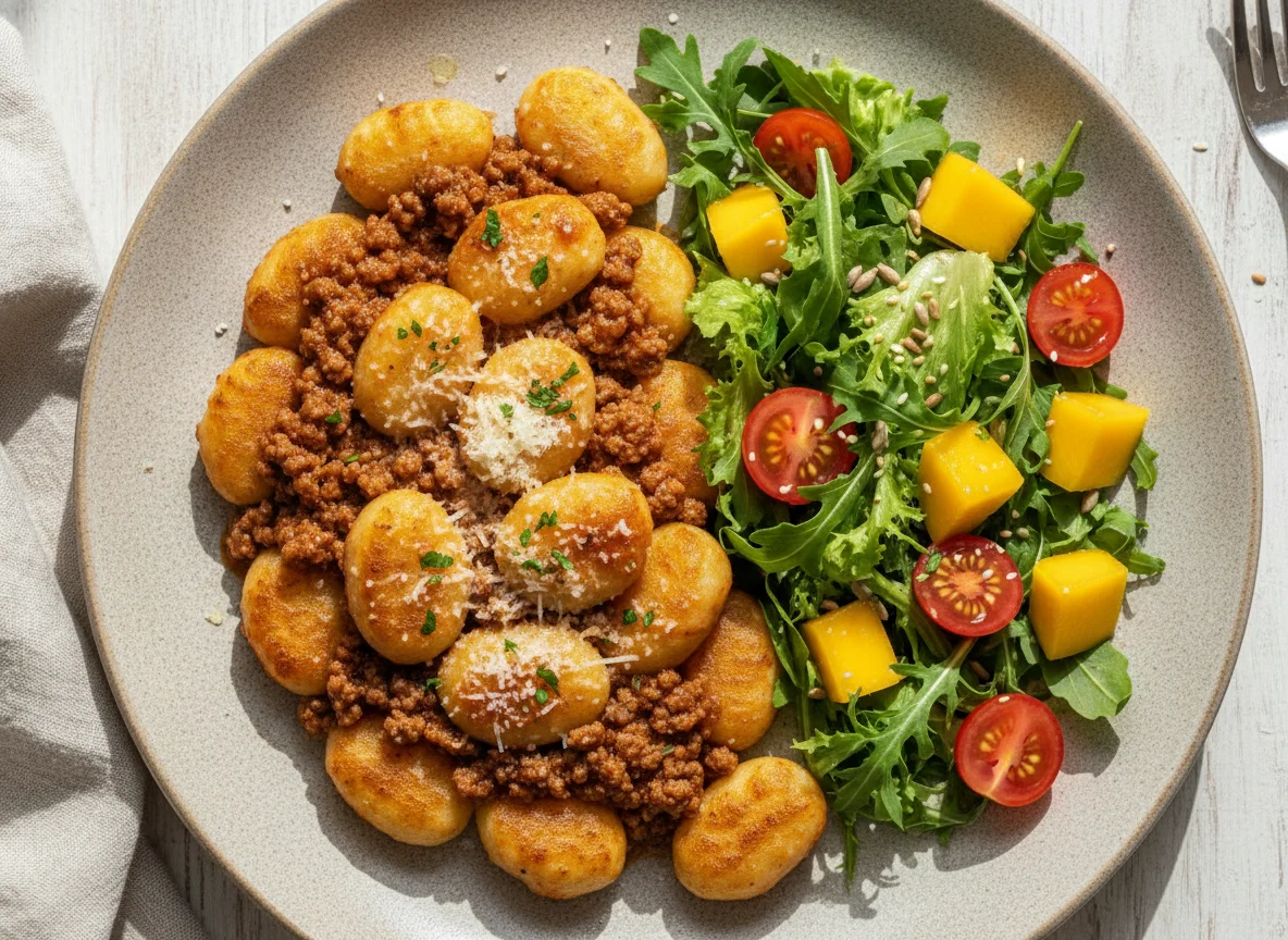 Nhoque à Bolonhesa com Salada Tropical photo