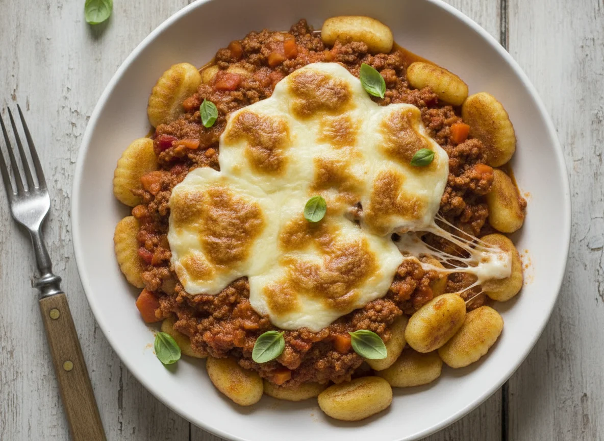 Nhoque com Carne Moída à Bolonhesa e Queijo photo
