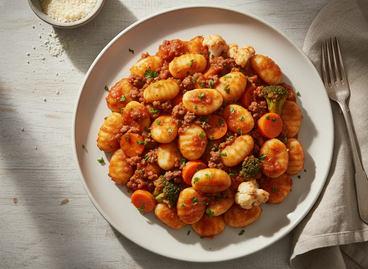 Nhoque com Carne Moída e Vegetais photo