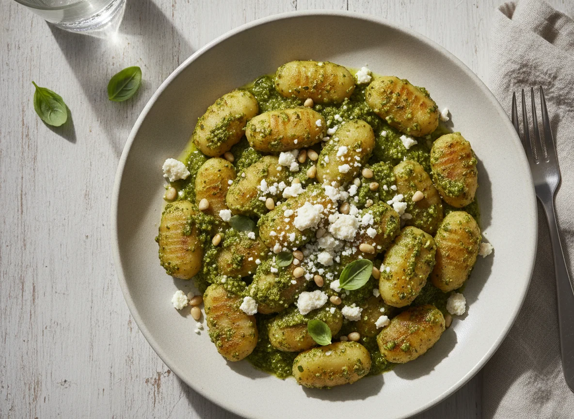 Nhoque com pesto e queijo photo