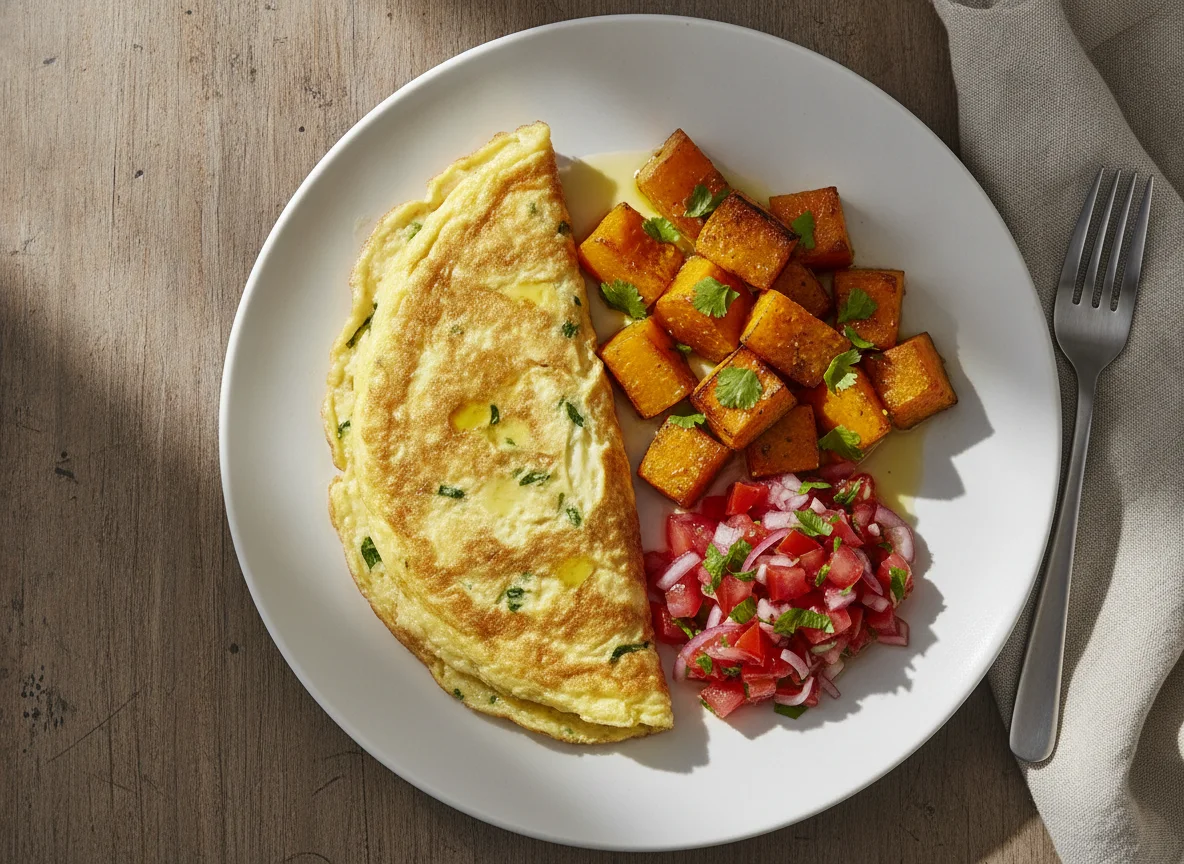 Omelete com abóbora e vinagrete photo