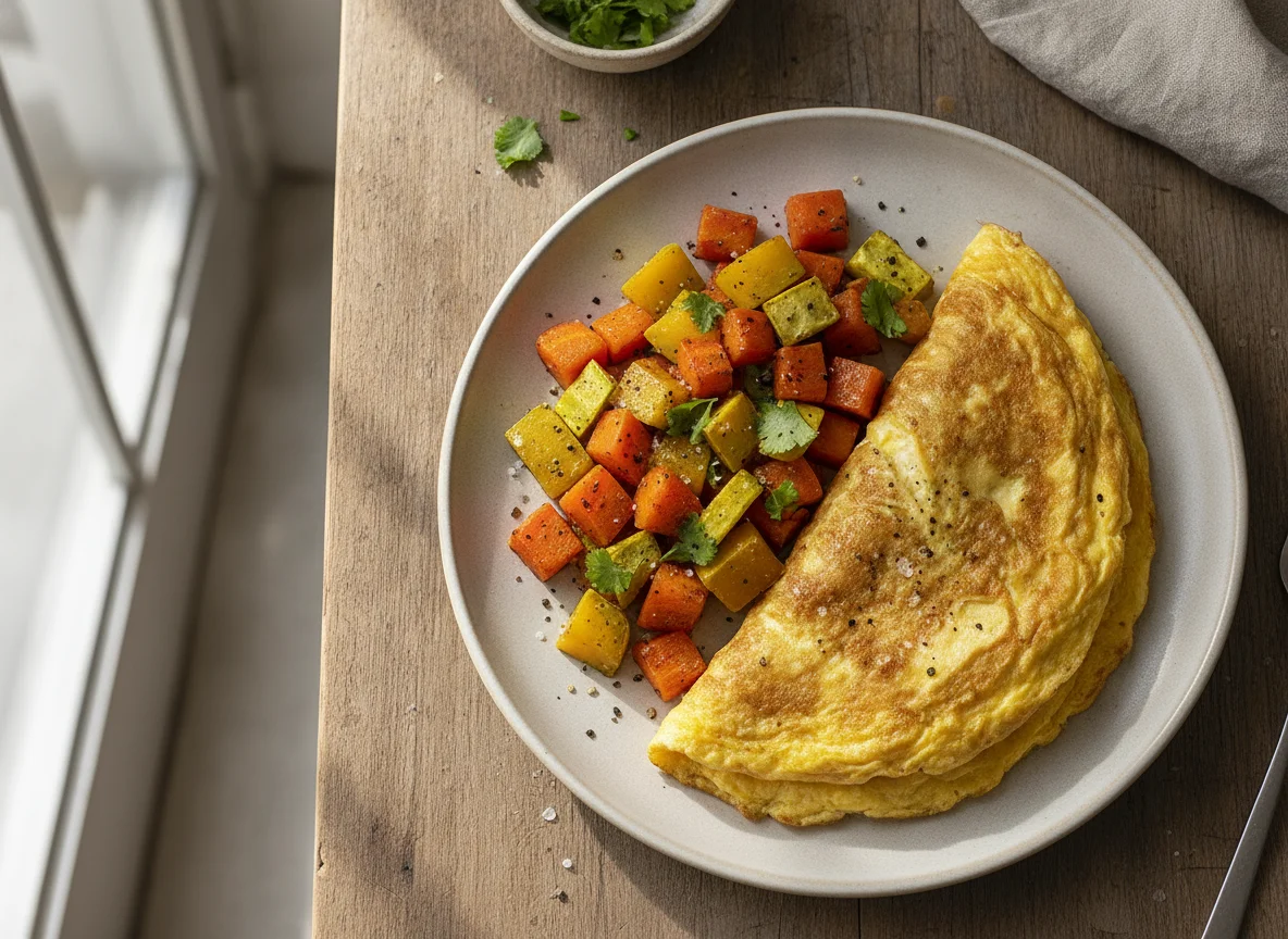 Omelete com abóbora refogada e cenoura photo