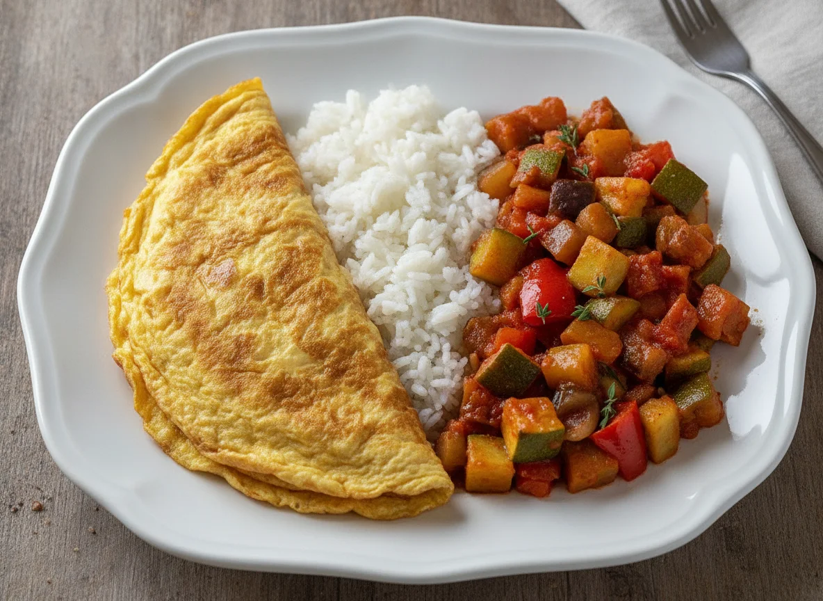 Omelete com arroz e ratatouille photo