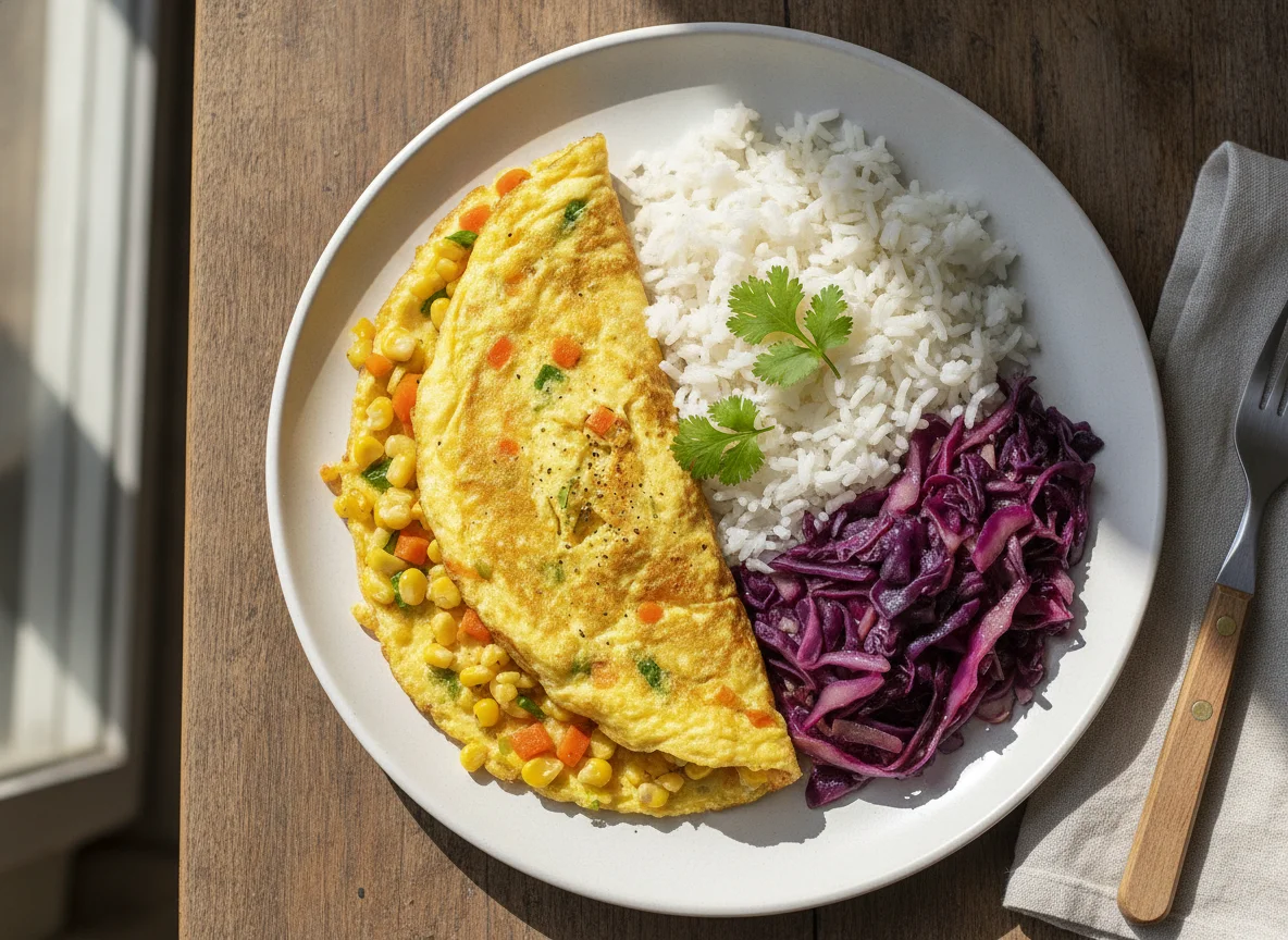 Omelete com Arroz e Repolho Roxo photo