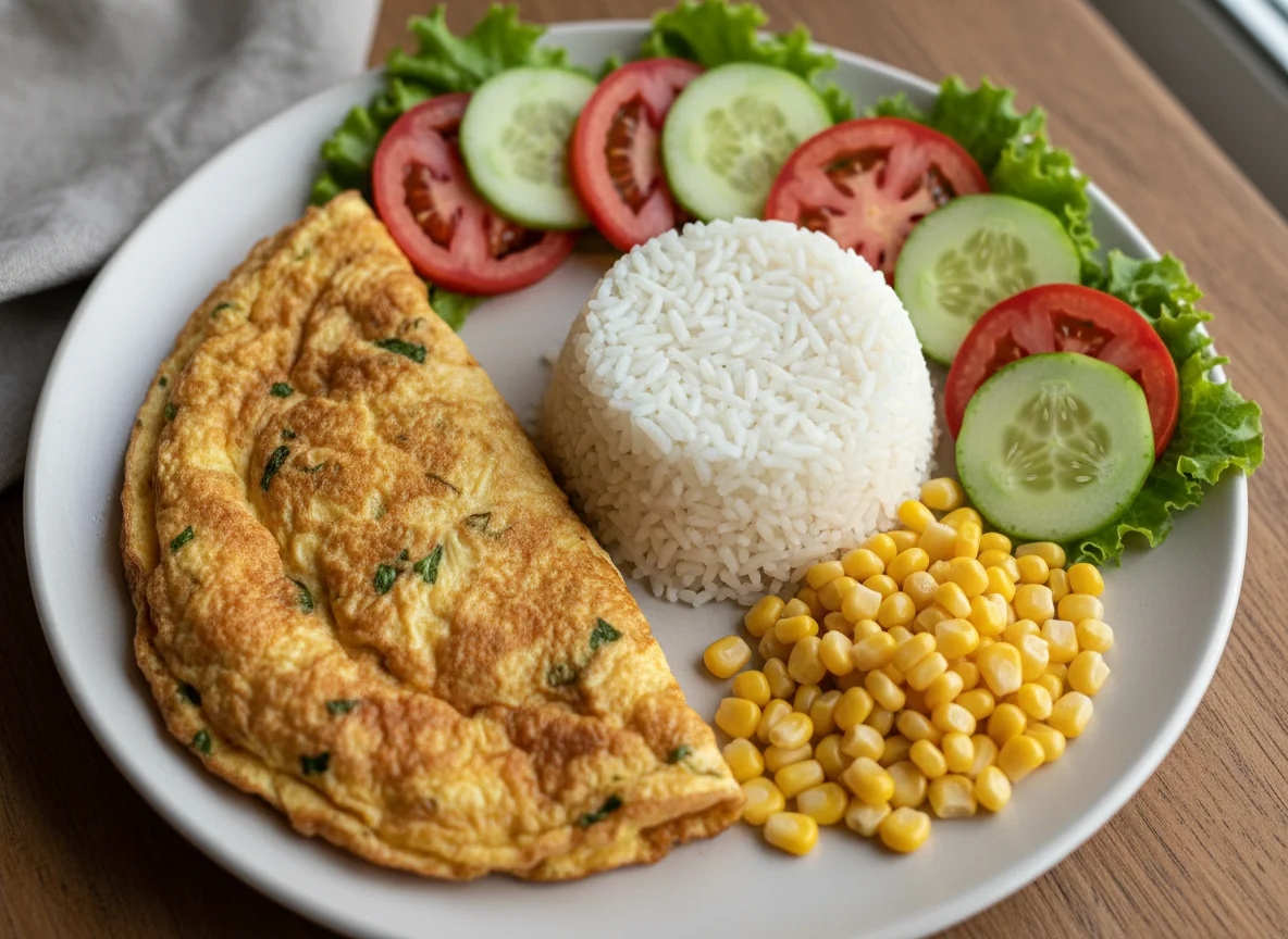Omelete com Arroz e Salada photo