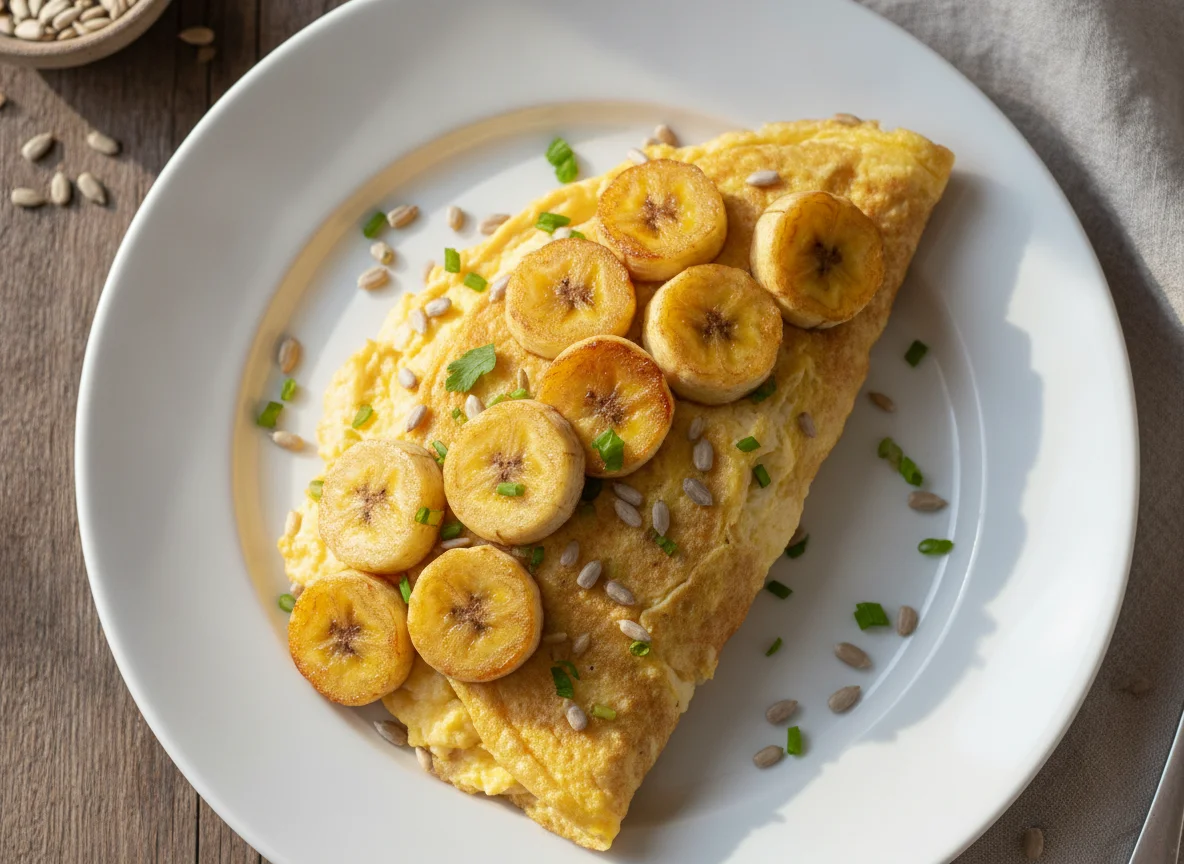 Omelete com banana e sementes photo