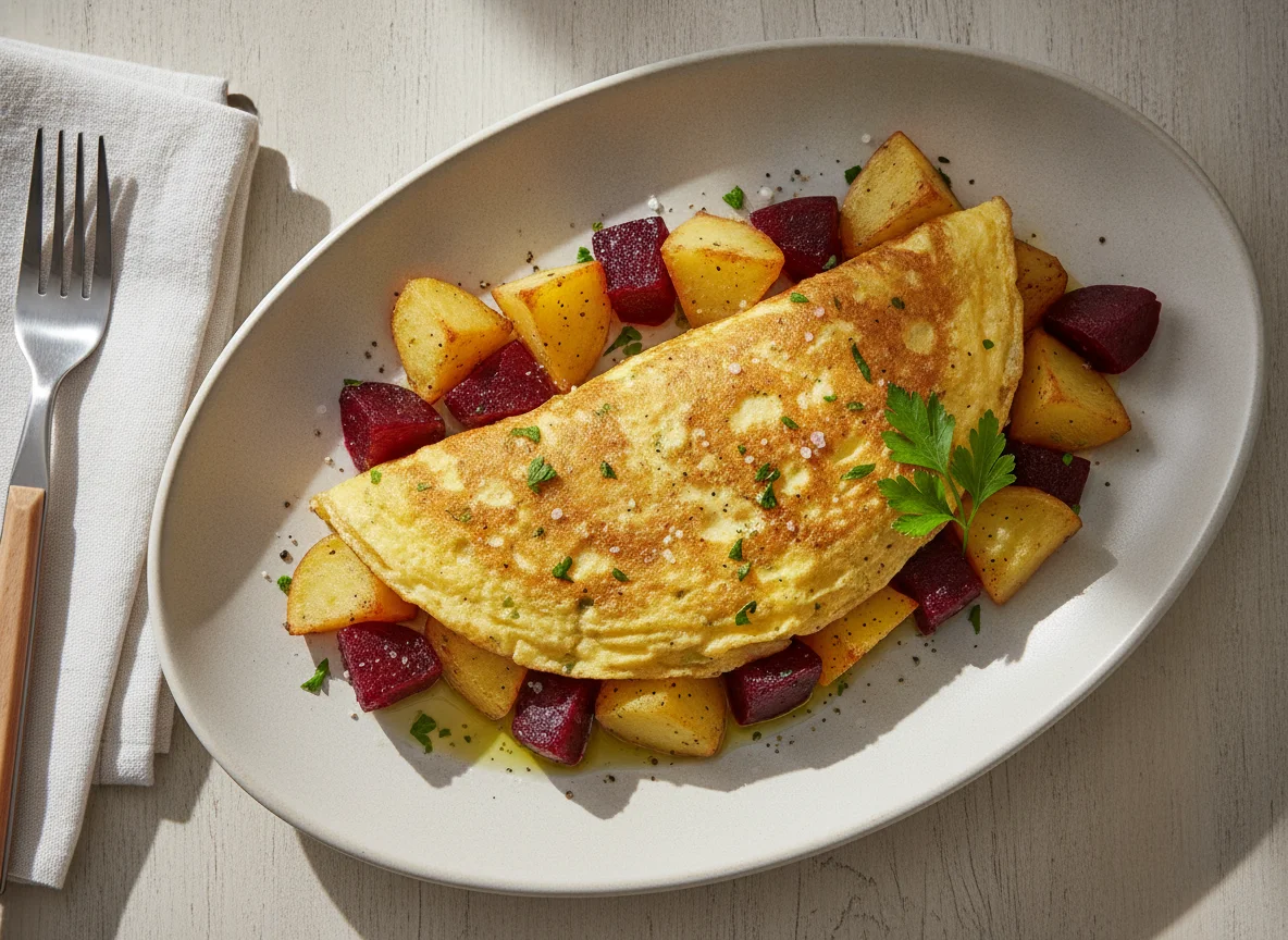Omelete com batatas e beterraba photo