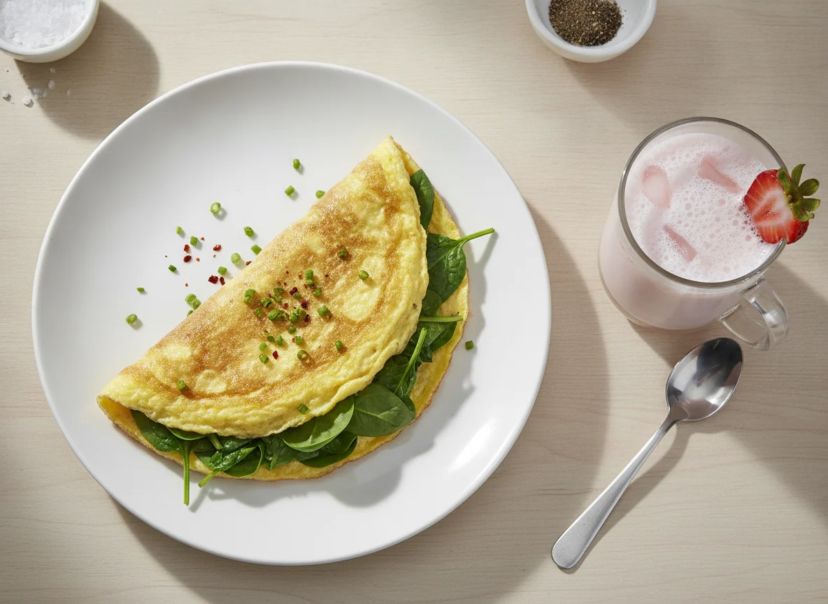 Omelete com bebida rosa photo