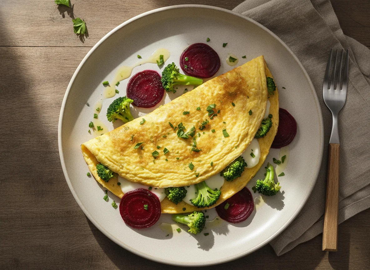 Omelete com brócolis e beterraba photo