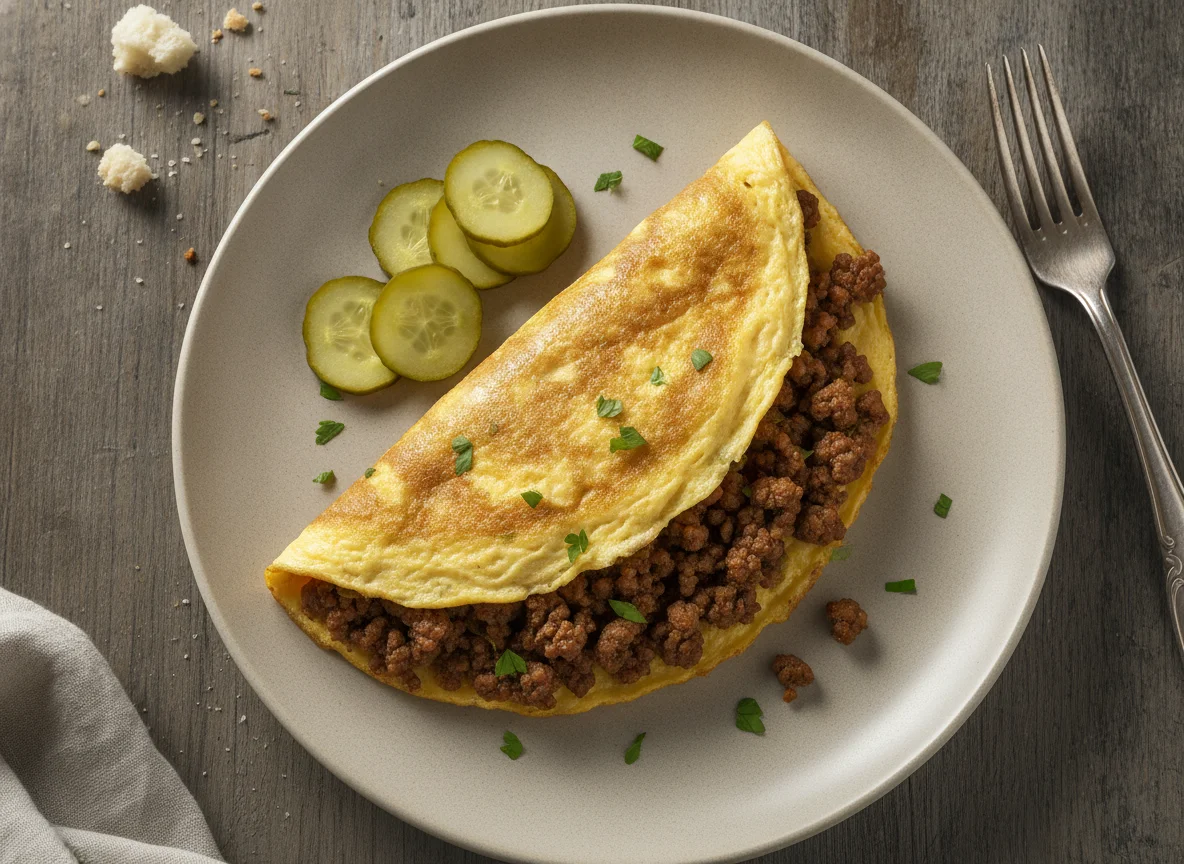 Omelete com carne moída e picles photo