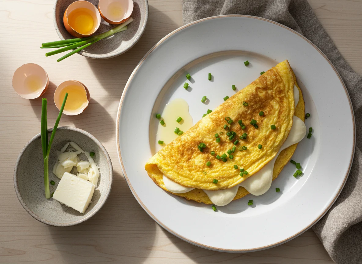 Omelete com cebolinha e queijo photo