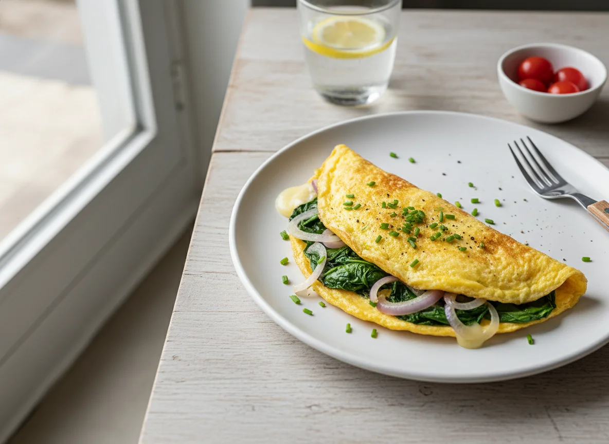 Omelete com espinafre e cebola photo