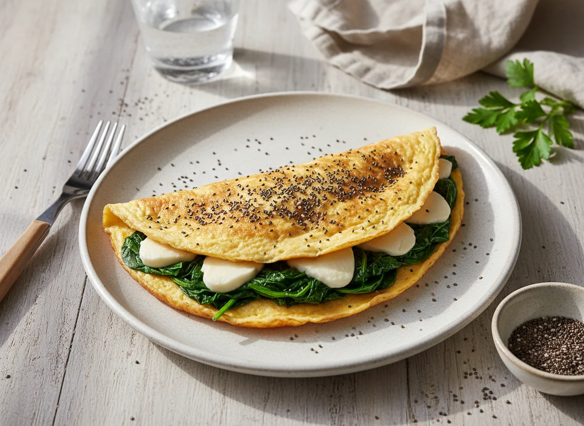 Omelete com Espinafre, Queijo e Sementes de Chia photo