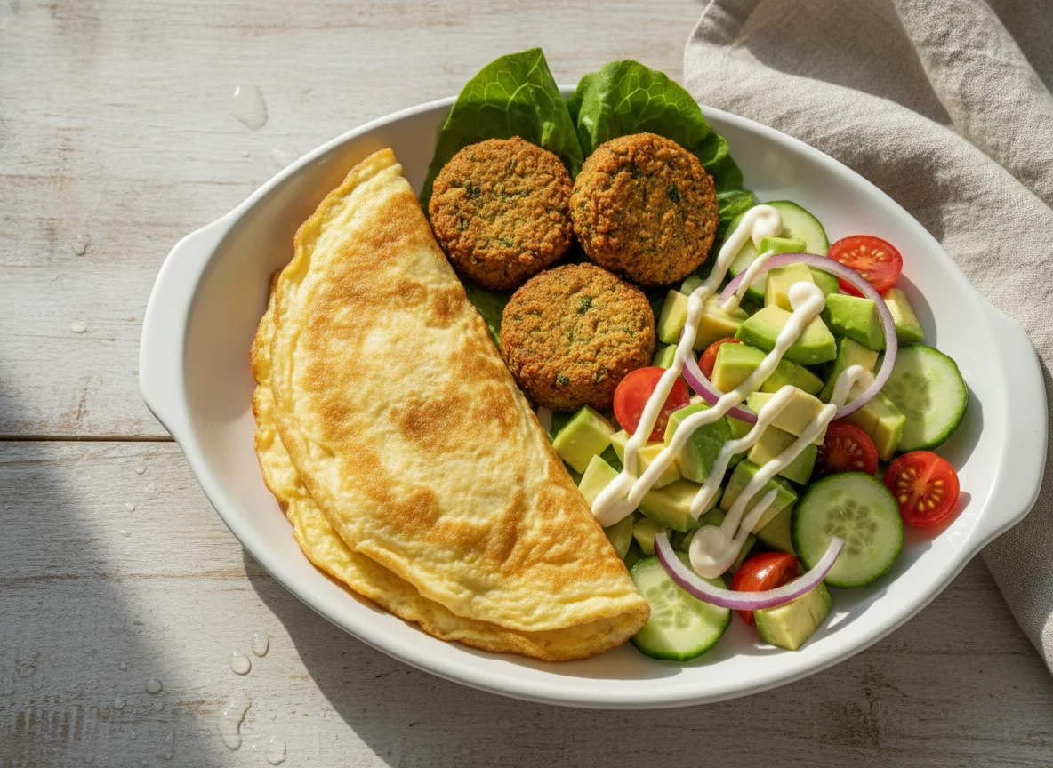 Omelete com Falafel e Salada de Abacate photo