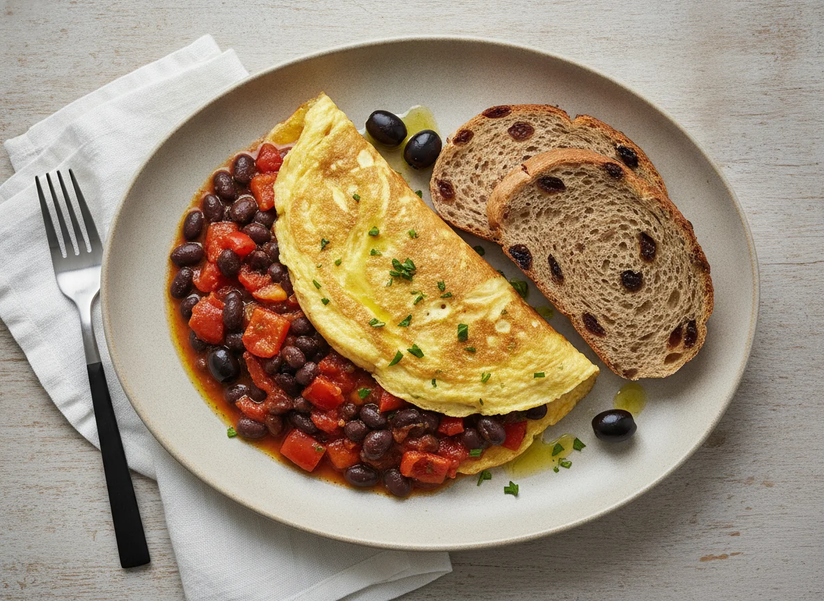 Omelete com feijão, pimento e pão de passas photo