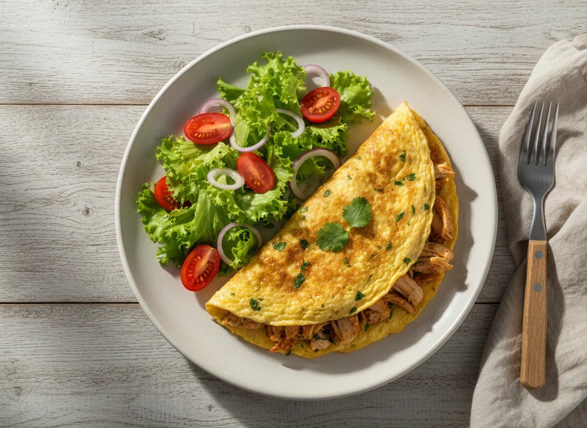 Omelete com frango e salada photo