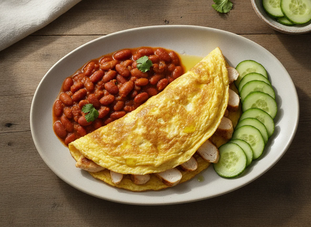 Omelete com frango, feijão e pepino photo