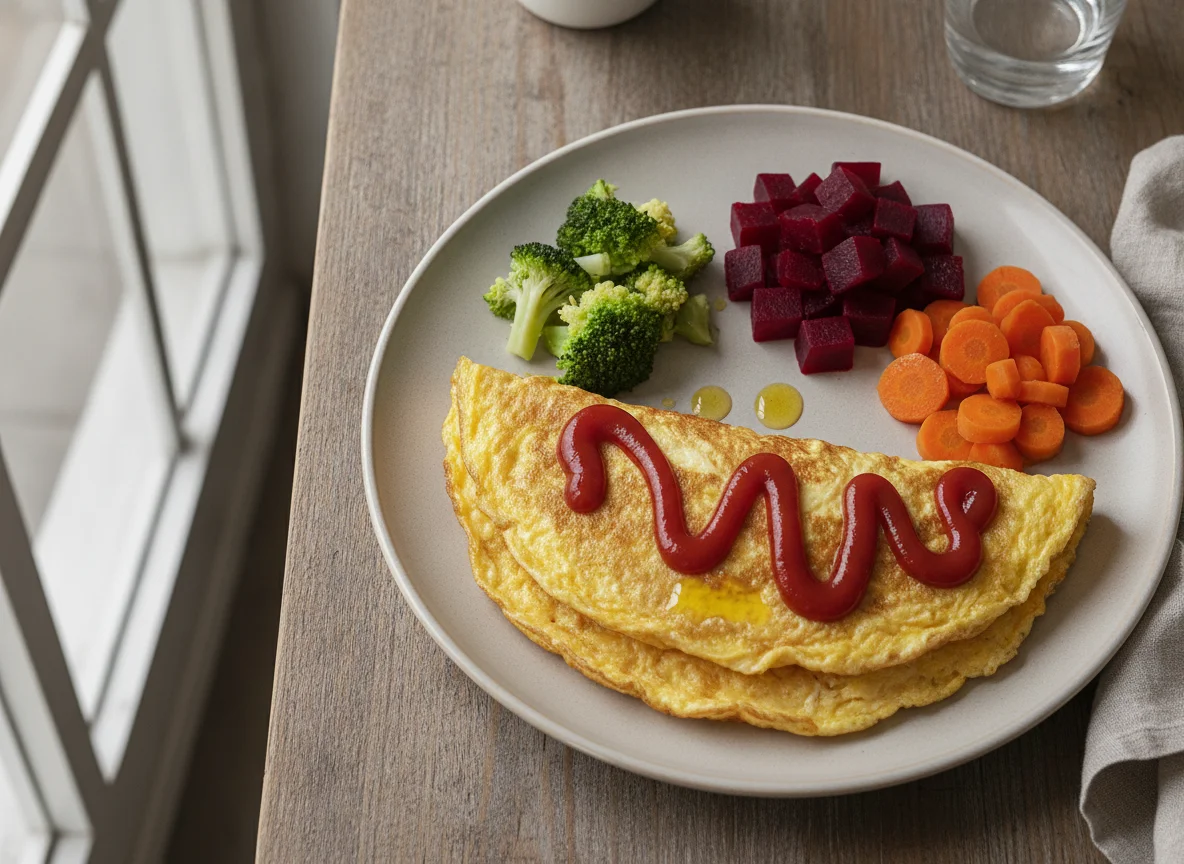 Omelete com legumes e ketchup photo