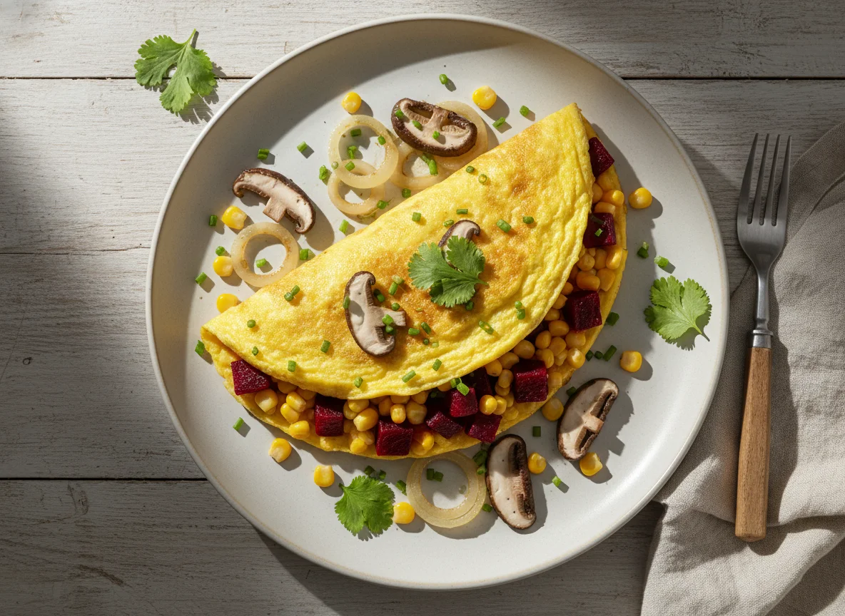 Omelete com milho e beterraba photo
