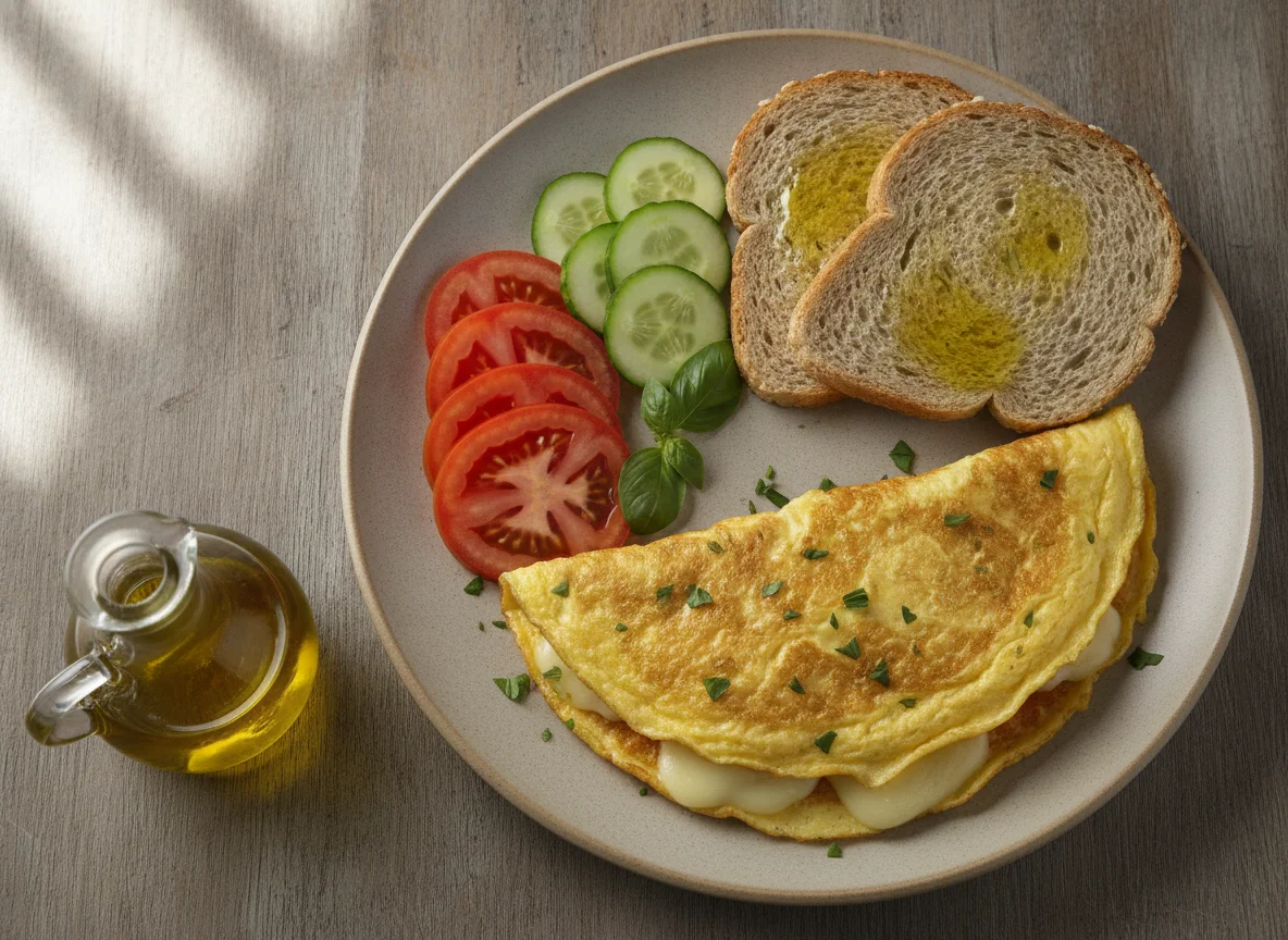 Omelete com pão integral e vegetais photo