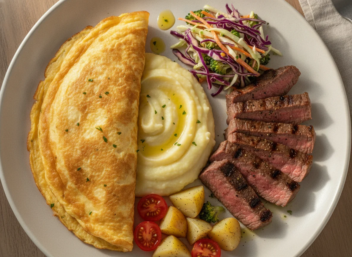 Omelete com Purê de Batata e Carne photo
