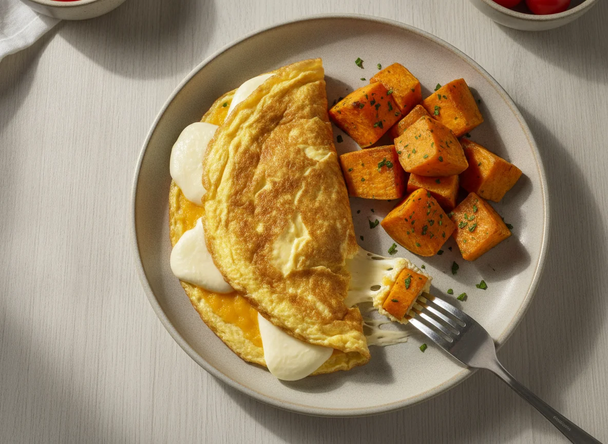 Omelete com queijo e batata doce photo