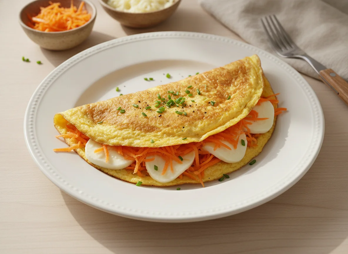 Omelete com queijo e cenoura ralada photo