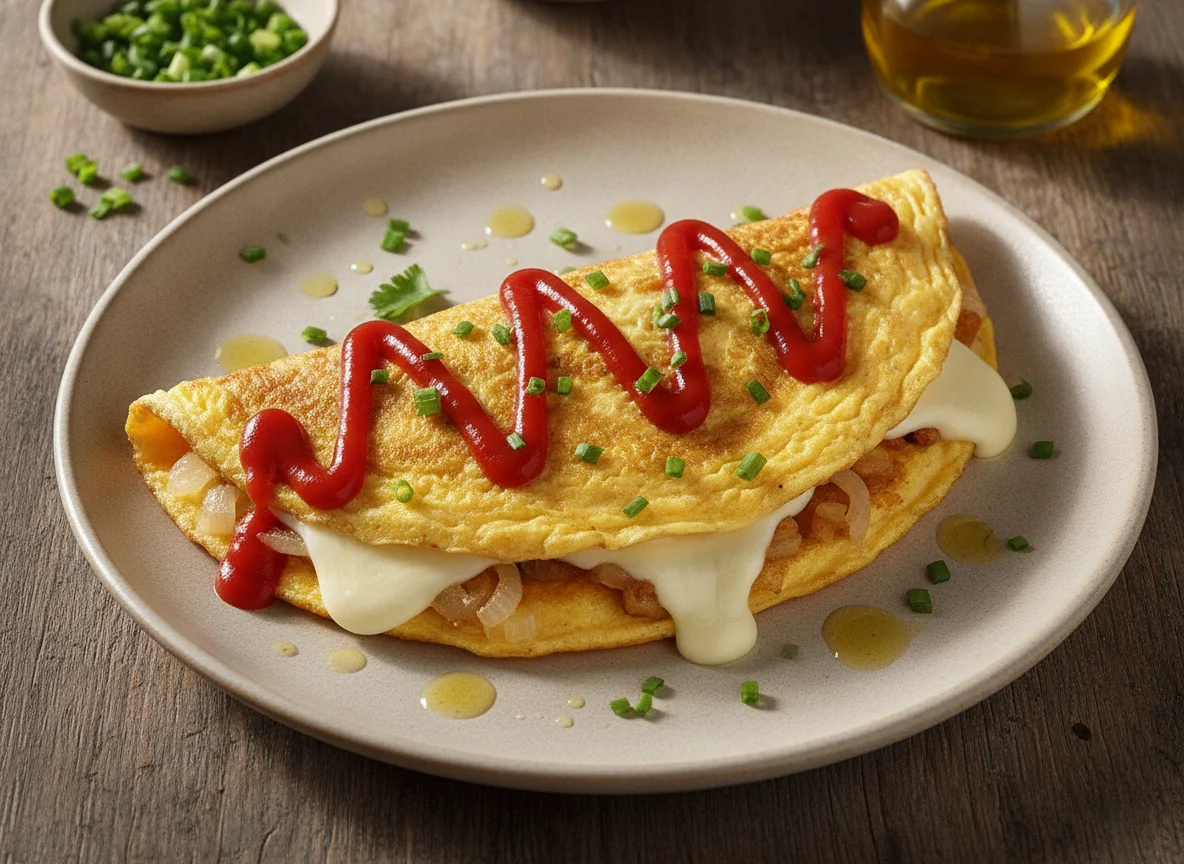 Omelete com queijo e ketchup photo