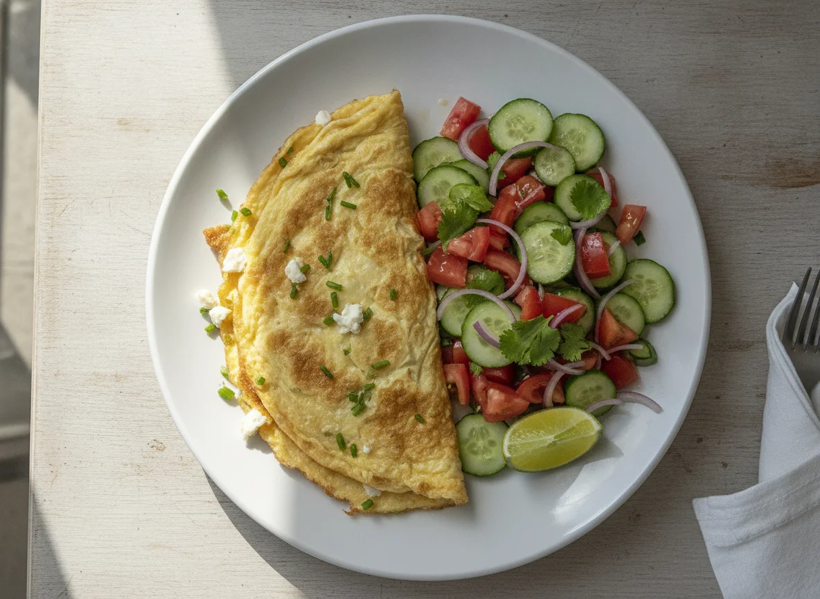 Omelete com Salada de Tomate e Pepino photo