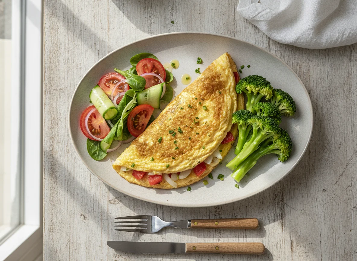 Omelete com salada e brócolis photo