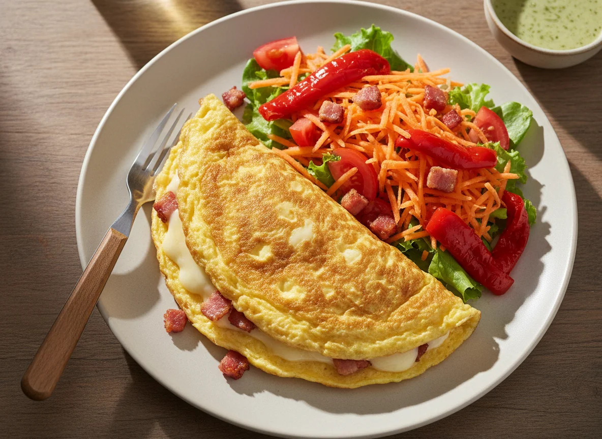 Omelete com salada e pimentões photo