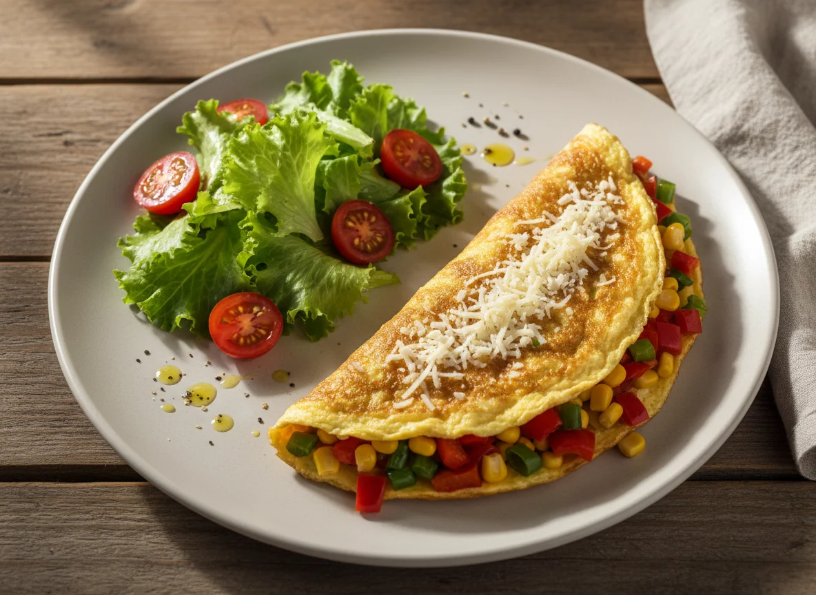 Omelete com salada e queijo photo