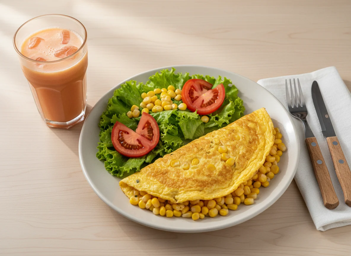 Omelete com salada e suco photo