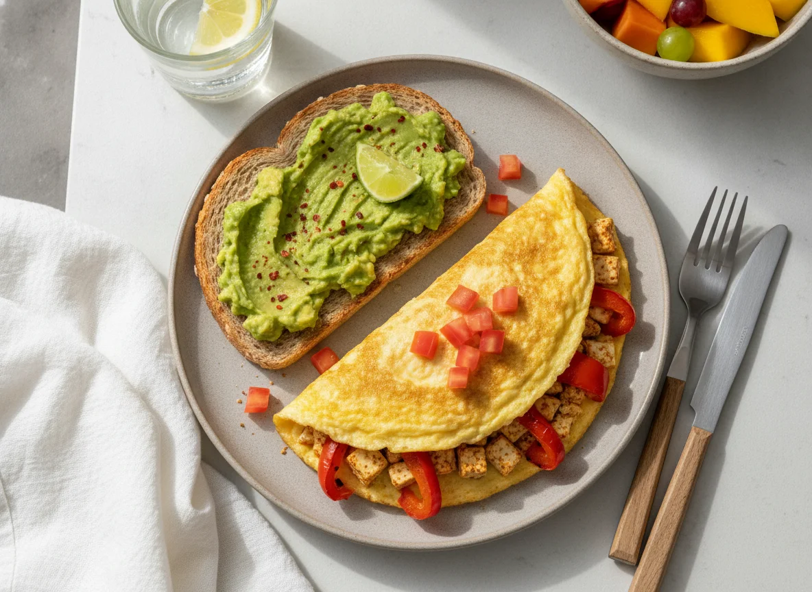 Omelete com Tofu, Pimento e Tosta de Abacate photo