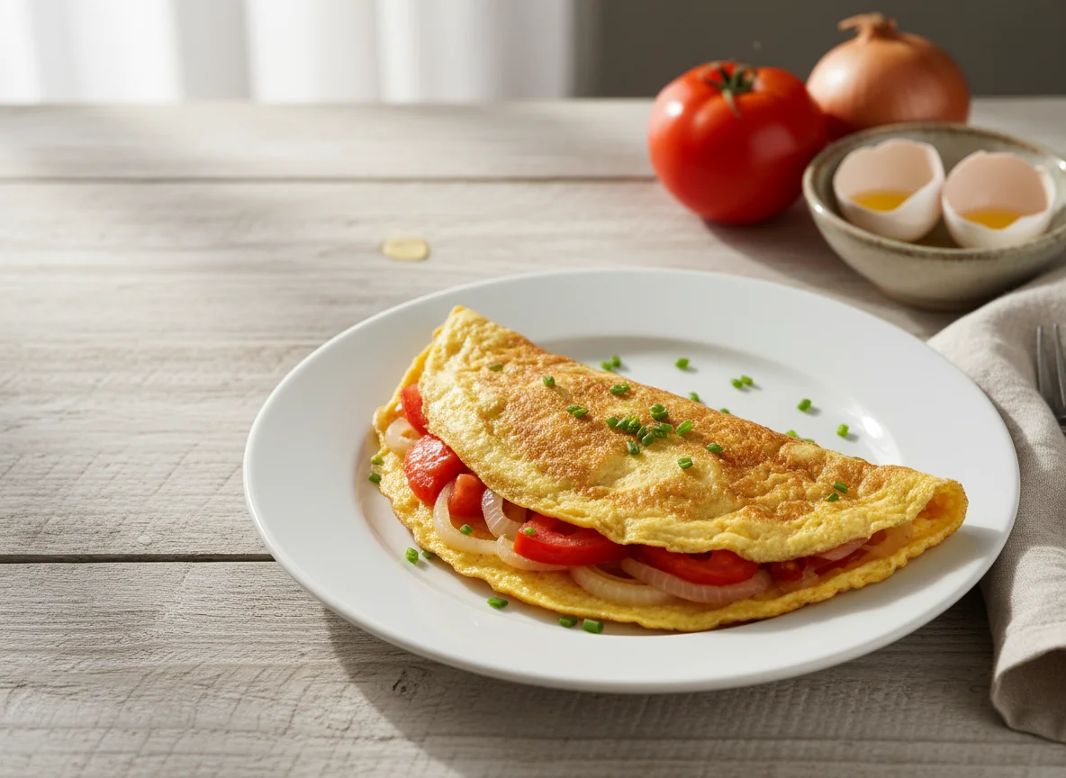 Omelete com tomate e cebola photo