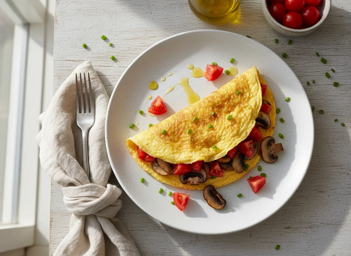 Omelete com tomate e cogumelos photo
