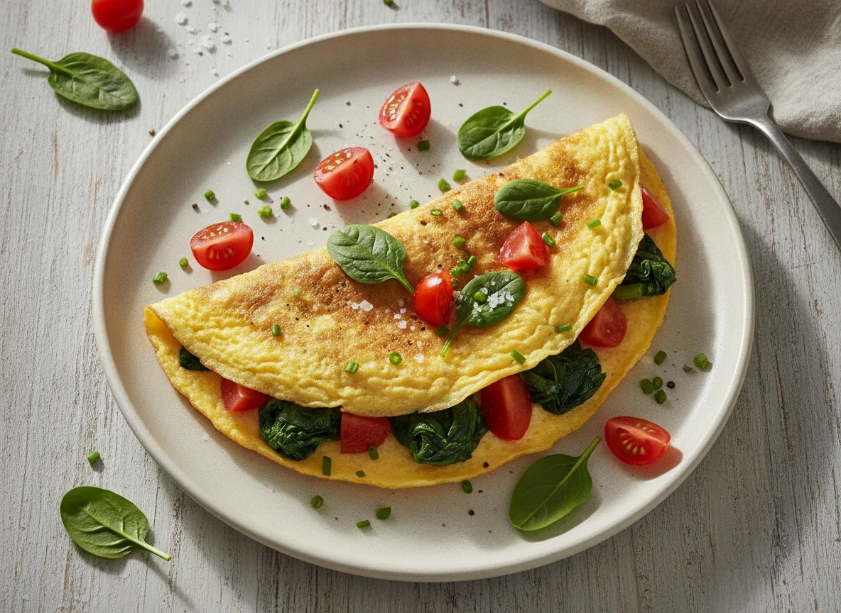 Omelete com tomate e espinafre photo